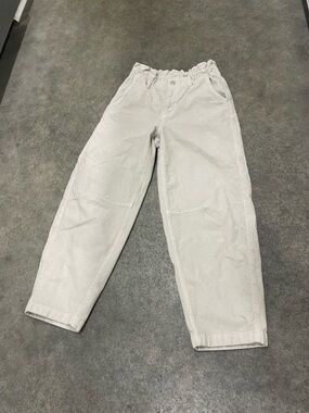 American Eagle Outfitters Cream Elastic-Waist Barrel Jeans